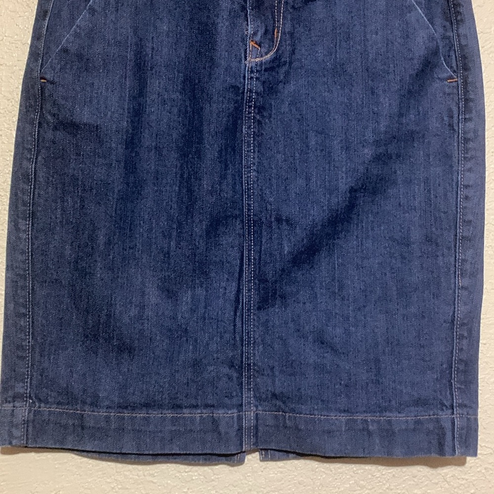 Old Navy Jean Skirt 6 Midi Blue Front Zipper w/Buttons Cotton Spandex Pockets - Picture 2 of 13